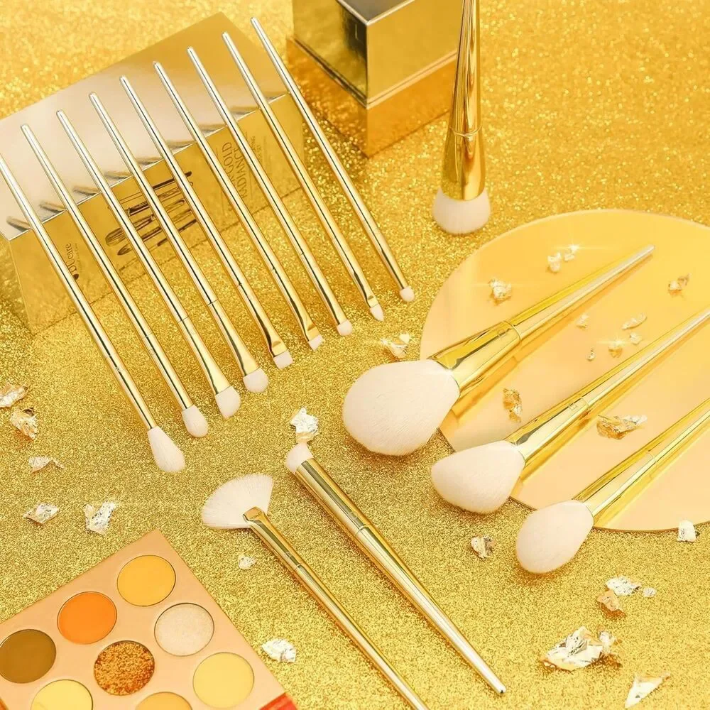 DUcare Christmas 15Pcs Gold-Silver Premium Synthetic Makeup Brushes With Holder